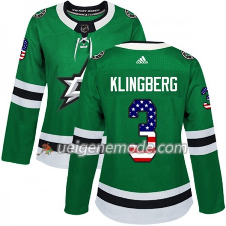 Dame Eishockey Dallas Stars Trikot John Klingberg 3 Adidas 2017-2018 Kelly Grün USA Flag Fashion Authentic